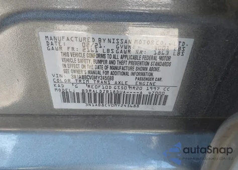 2021 Nissan Sentra Sv Xtronic Cvt z USA, uszkodzony, nr VIN 3N1AB8CV0MY245688